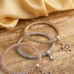 YouBella Women Stone-Studded Elasticated Charms Bracelet - Set of 3-image-81