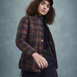 The Roadster Lifestyle Co. Checked Mock Collar Padded Jacket-image-68