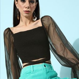 EVERYDAY by ANI Black Bishop Sleeves Bardot Crop Top-41