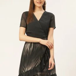 DODO & MOA Black Printed A-Line Dress-image-88