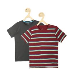Peter England Kids Maroon & Grey Striped T-Shirt (Pack Of 2)-image-57