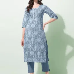 MIRCHI FASHION Bluish Grey Cotton Embroidered Straight Kurta-image-24