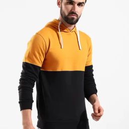 Campus Sutra Mustard & Black Cotton Regular Fit Colour Block Hooded Sweatshirt-picture-34