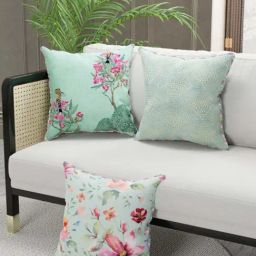 Bianca Suzane Mint & Teal Micro Fiber Reversible Printed Cushion Covers - Set of 3-17