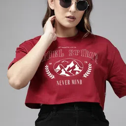 The Roadster Lifestyle Co. Print Drop-Shoulder Sleeves Cotton Boxy Super Crop T-shirt-picture-43