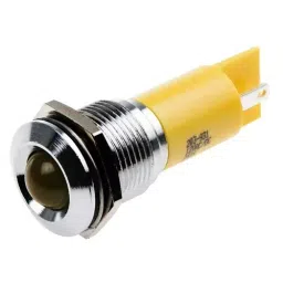 RS PRO Yellow Panel Mount Indicator 12V AC/DC, Mounting Hole Size 16 mm, Termination Type Solder Tab, Model No 203931-47