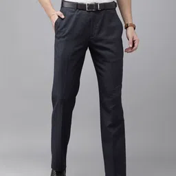 Park Avenue Men Navy Blue Solid Smart Fit Formal Trousers-image-31