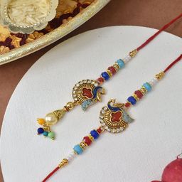 MEIRA JEWELLERY Stone-Studded & Beaded Peacock-Charm Bhaiya Bhabhi-image-69