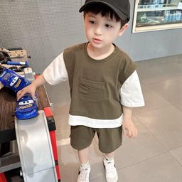 POP STREET KIDS Boys Oversized Colourblocked Round Neck T-Shirt With Shorts-image-89