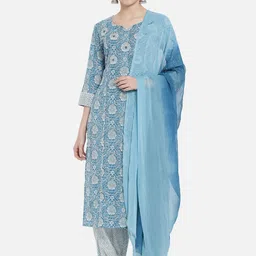 aayusika Floral Printed Notch Neck Gotta Patti Straight Kurta With Trousers & Dupatta-picture-28