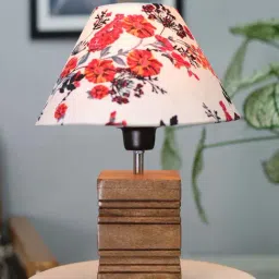 Homesake Cone Marigold Multicolor Wood Ribbed Cube Table Lamp with Fabric Lampshade-38