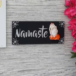 eCraftIndia Black Wood Handcrafted Namaste Door Wall Hanging-14