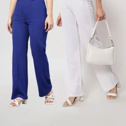 Kotty Blue & White Solid High rise Trousers (Pack Of 2)-image-45