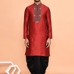 Arihant Rai Sinha Men Floral Embroidered Regular Thread Work Kurta with Dhoti Pants-image-32