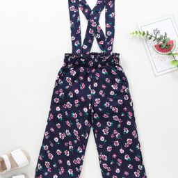 Babyhug Full Length Pant With Suspender Floral Print - Blue-image-51