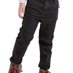 Babyhug Cotton Full Length WashedSolid Colour Jeans with StretchWith Mock Fly- Black-image-92