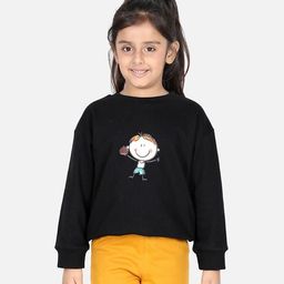 Aww Hunnie Full Sleeves Boy Cartoon Placement Printed Winter Wear Top - Black-image-77