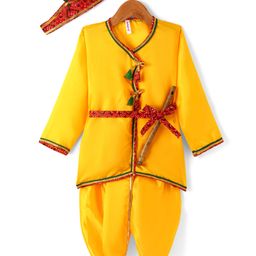 Babyhug Woven Full Sleeves Jamna Set with Forehead Cap & Waistband- Yellow-image-52