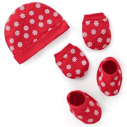 Doodle Poodle 100% Cotton Knit  Cap Mittens & Booties Set Boat Wheel Print  Red- Diameter 9 cm-image-33