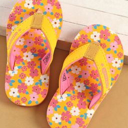 Cute Walk by Babyhug Slip On Flip Flops Floral Print - Yellow & Pink-picture-22