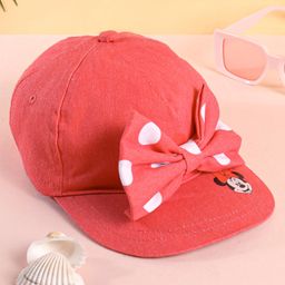 Babyhug Disney  Summer Cap With Minnie Mouse Graphics & Bow Applique - Red-image-8