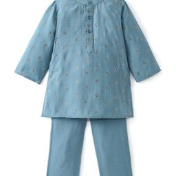 Babyhug Woven Full Sleeves  Foil Printed Kurta & Pyjama Set - Turqouise-image-52