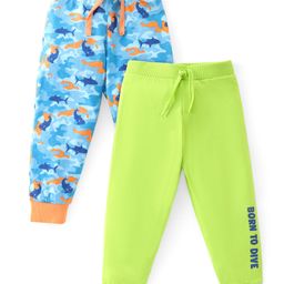 Babyhug Cotton Knit Full Length Lounge Pants  with Camouflage & Text Print Pack of 2 - Multicolour-image-94