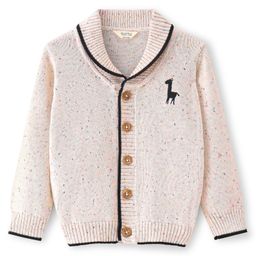 Bonfino Cotton Knit Full Sleeves Front Shawl Collar Sweater with Giraffe Design - Off White-image-98