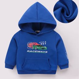 Kookie Kids Full Sleeves Hooded Sweatshirt With Cars Print & Kangaroo Pockets - Blue-image-70