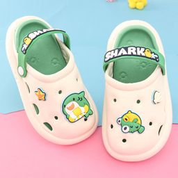 Oh! Pair Back Strap Closure Clogs With Shark Applique - Green-picture-5