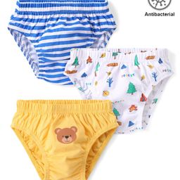 Babyhug 100% Cotton Knit Antibacterial Briefs Teddy Print Pack of 3 - Multicolour-image-6