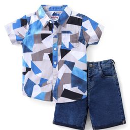 Babyhug Cotton Knit Half Sleeves Shirt & Denim Shorts Set With Abstract Print - Multicolor-picture-20