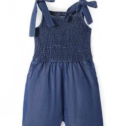 Pine Kids Cotton Woven Sleeveless Jumpsuit with Bow & Smocking Detailing - Blue-picture-38