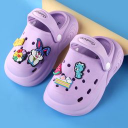 Babyoye Clogs with Back Strap Closure & Animal Applique - Lilac-image-68
