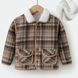 Kookie Kids Full Sleeves Checkered Jacket with Fur Detailing & Pockets - Tan-image-74