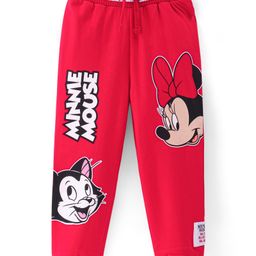 Babyhug Disney Cotton Knit Full Length Lounge Pant with Minnie Mouse Print and Badge Detailing- Red-image-19
