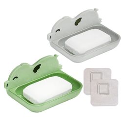Funeiko Pig Design Soap Case with Wall Mounted Sticker Pack of 2 Green Light Grey-11
