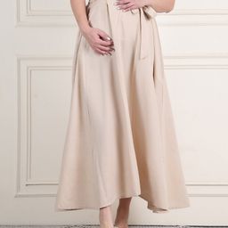Moms Maternity Textured Maternity Skirt With Elasticated Waist For Belly Support - Beige-image-84