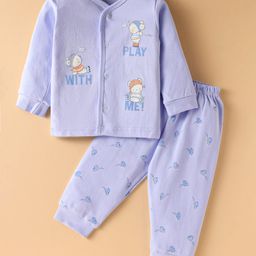 Zero Interlock Knit Full Sleeves T-Shirt & Lounge Pant Set with Bear Print - Blue-image-25