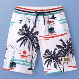 Pine Kids Looper Knit Above Knee Length Shorts with Beach Theme Print - White-image-96