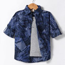 Rikidoos Full Sleeves Abstract Printed Shirt With Attached Tee - Navy Blue-image-80