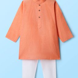 Dapper Dudes Full Sleeves Solid Kurta Pyjama - Peach-image-73
