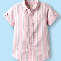 JASH KIDS Cotton Woven Half Sleeves Striped Shirt - Pink-picture-16