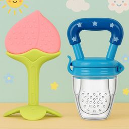 Badal Kidz Bpa Free 100 % Silicone Fruit Shape Teether And Fruit Feeder - Peach & Blue(Pack Of 2)-14