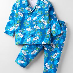 Little Darlings Interlock Knit Full Sleeves Co-Ord Night Suit With Nautical Theme Print - Blue-image-28