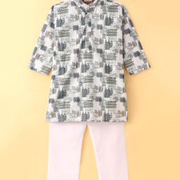 Ridokidz Full Sleeves Abstract Printed Kurta & Pyjama Set - Pista-image-38