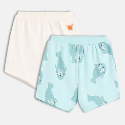 MINI KLUB Cotton Knit Pack Of 2 Walrus Printed & Crab Patch Embroidered Shorts - Blue & Pink-picture-49