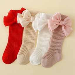 Kidofash Cotton Nylon Knit Pack Of 4 Textured Bow Applique Socks - Red-image-90