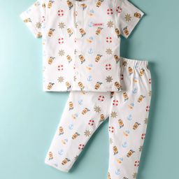 ToffyHouse Interlock Knit Half Sleeves Co-ords Night Suit with Nautical Theme Print - White-picture-6