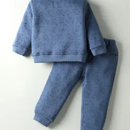 ToffyHouse Fleece Knit Full Sleeves Co-ords Winter Night Suit with Animal Print - Blue-picture-46